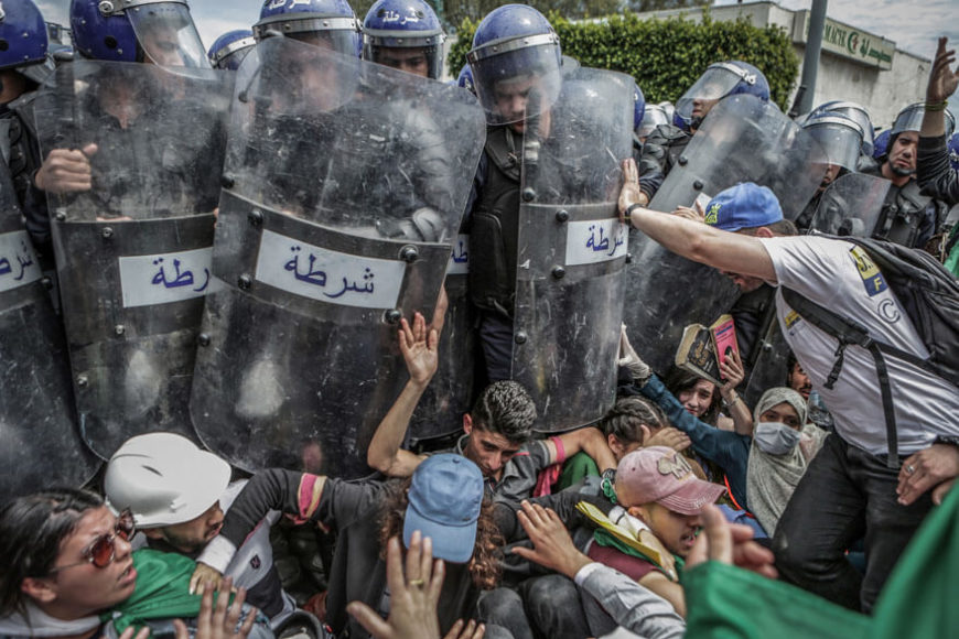 2020 World Press Photo Contest, Spot News, Singles, 1st Prize. © Farouk Batiche, Deutsche Presse-Agentur. Clash with the Police During an Anti-Government Demonstration.